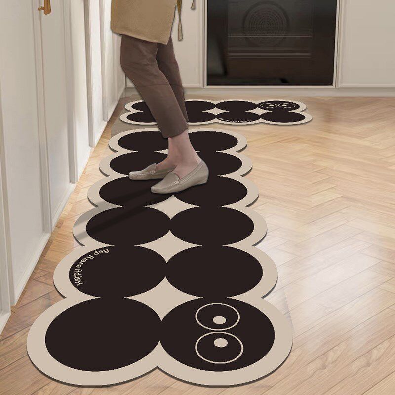 French kitchen floor mats, water-absorbent, non-slip diatom mud floor mats, wipeable, wash-free carpets, oil-proof strips, L-shaped cream style
