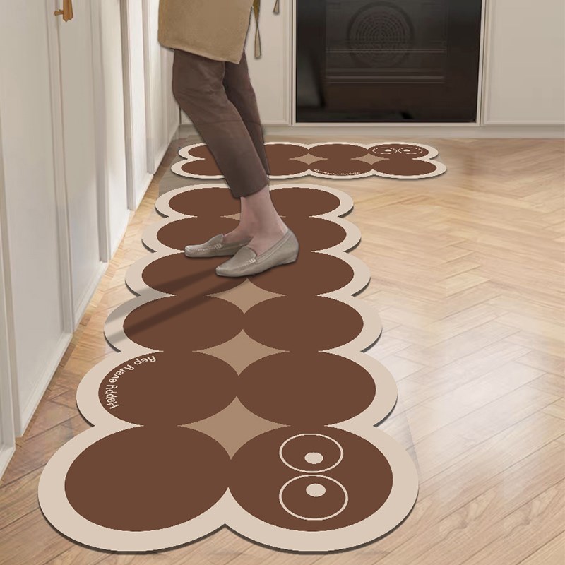 French kitchen floor mats, water-absorbent, non-slip diatom mud floor mats, wipeable, wash-free carpets, oil-proof strips, L-shaped cream style