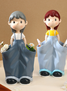 创意女孩笔筒插花桌面收纳摆件学生书房办公室装饰品家居送人礼物