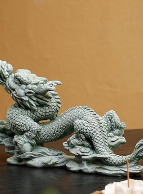 中式生肖龙书桌摆件创意家居玄关鱼缸沉水造景青砂石瑞兽神龙摆设