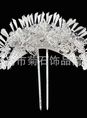 少数民族发饰短流苏发簪苗族头饰苗银发簪侗族发梳古装汉服头饰