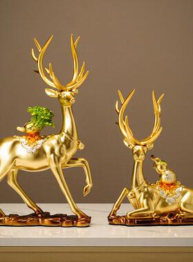 新中金鹿聚宝式招财财聚聚宝盆摆件陶瓷厅办公室关装饰品家玄居开