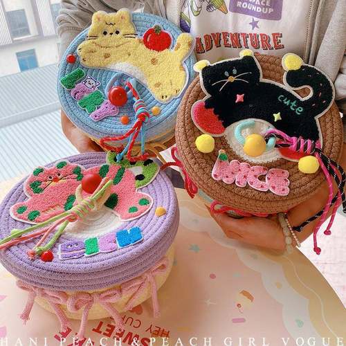 HD10338A13毛巾绣零波猫咪点带盖收纳桶桌面客246卧室食厅杂物收 - 图2