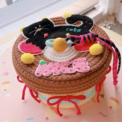 HD10338A13毛巾绣零波猫咪点带盖收纳桶桌面客246卧室食厅杂物收 - 图1