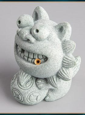 青砂石狮子香插中式居家桌面装饰摆件办公室创意小猫国潮精品茶宠