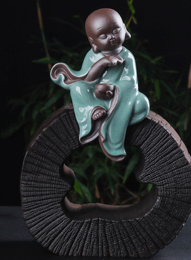 陶瓷禅意大号哥窑官窑禅意人物摆件流水器装饰品花宠茶宠送礼佳品