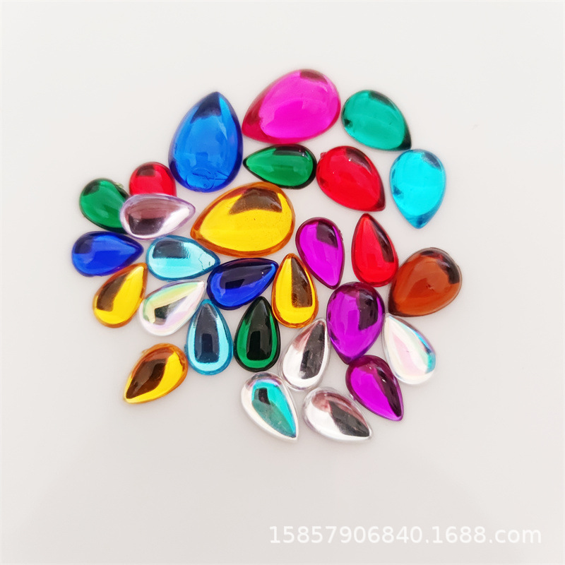 批发亚克力光面平底水滴钻戒面透明瓜子梨形钻石diy半滑面滴水钻 - 图0