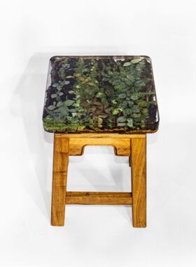 高级手工环氧树脂苔藓实木方凳