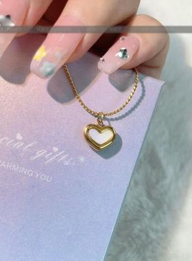 红色爱心钛钢项链女气质高级感小红心锁骨链桃心吊坠女耳环套装