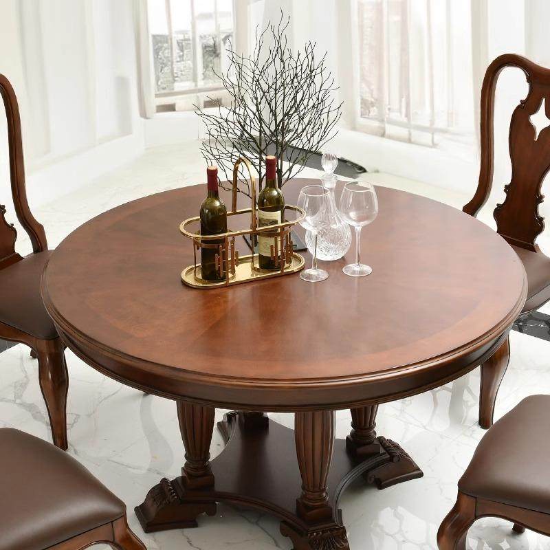 美式乡村高端大气樱桃木六人圆餐桌艺术拼花中古全实木餐桌子组合,淘宝优惠券,粉丝福利购,淘宝优惠卷