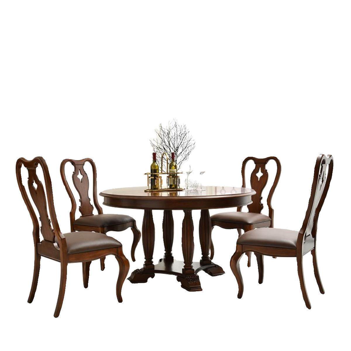 美式乡村高端大气樱桃木六人圆餐桌艺术拼花中古全实木餐桌子组合,淘宝优惠券,粉丝福利购,淘宝优惠卷