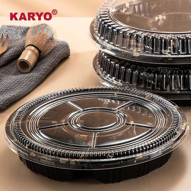 2842新品一次性圆形餐盒水果塑料包装盒深底平盖寿司刺身分格圆盘,淘宝优惠券,粉丝福利购,淘宝优惠卷