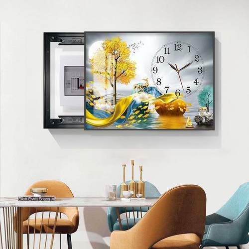 2022新款电表箱装饰画带钟表轻奢光影配电箱遮挡挂画电闸开关壁画 - 图2