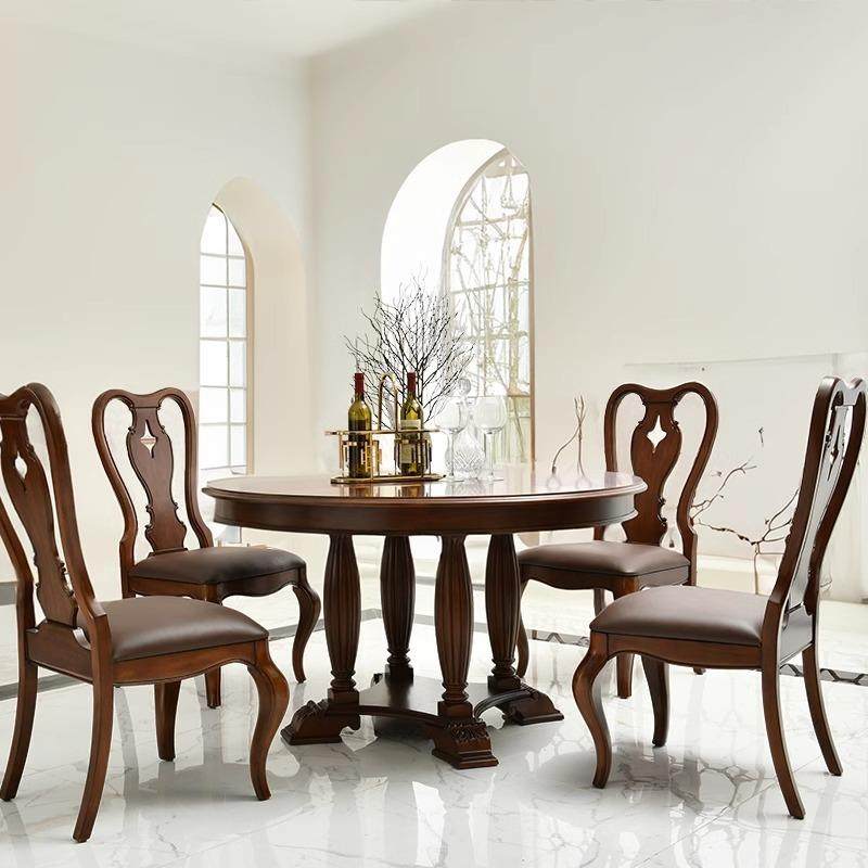 美式乡村高端大气樱桃木六人圆餐桌艺术拼花中古全实木餐桌子组合,淘宝优惠券,粉丝福利购,淘宝优惠卷