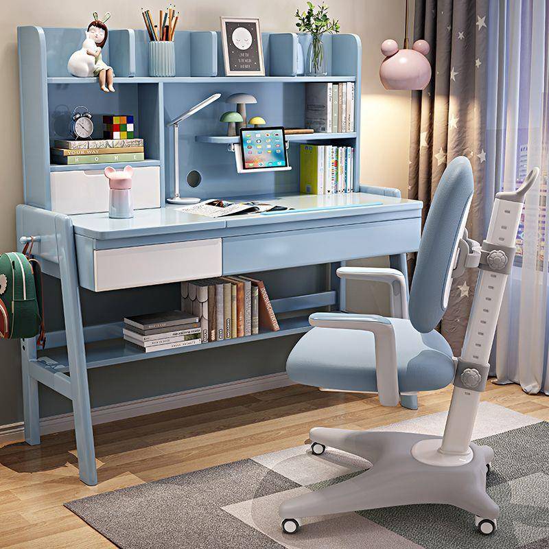 Solid wood book table, bookshelf body can be lowered, ERS children's study table and chair set, home bedroom, middle school student writing