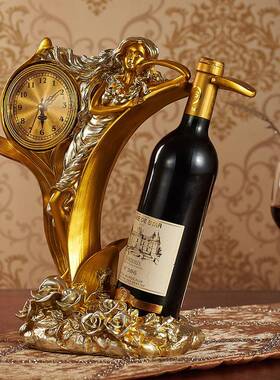 欧式意时家居美女钟红酒架摆件酒柜装饰品树脂工艺创22593摆件