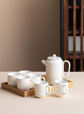 中式陶瓷茶具套装回礼乔迁送礼家用logo德化手把壶奶油风茶具套装