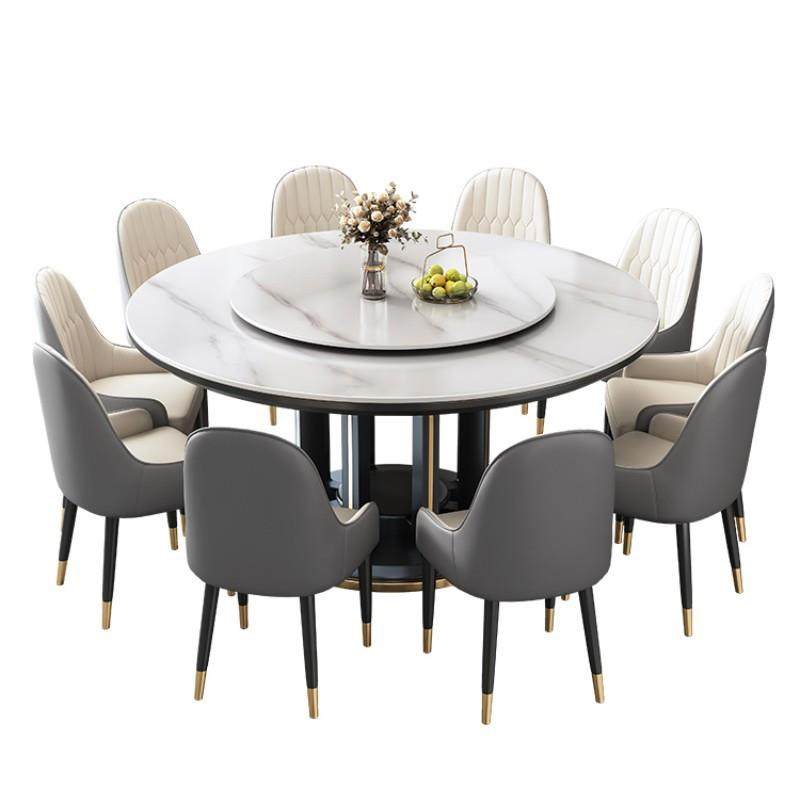 轻奢岩板餐桌椅组合现代简约小户型家用北欧圆形带转盘实木大圆桌,淘宝优惠券,粉丝福利购,淘宝优惠卷