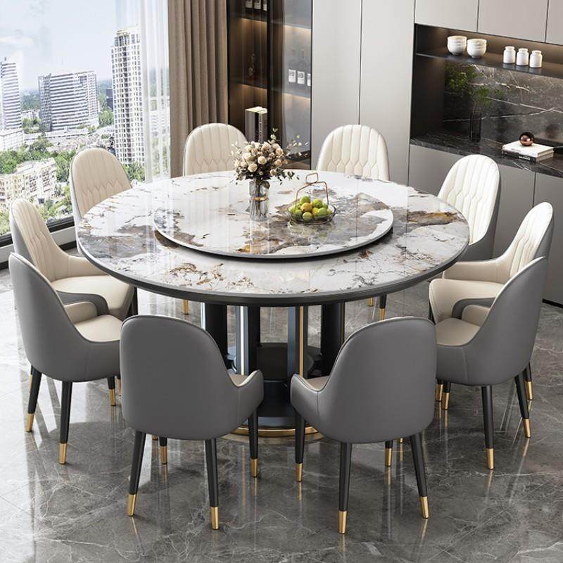 轻奢岩板餐桌椅组合现代简约小户型家用北欧圆形带转盘实木大圆桌,淘宝优惠券,粉丝福利购,淘宝优惠卷