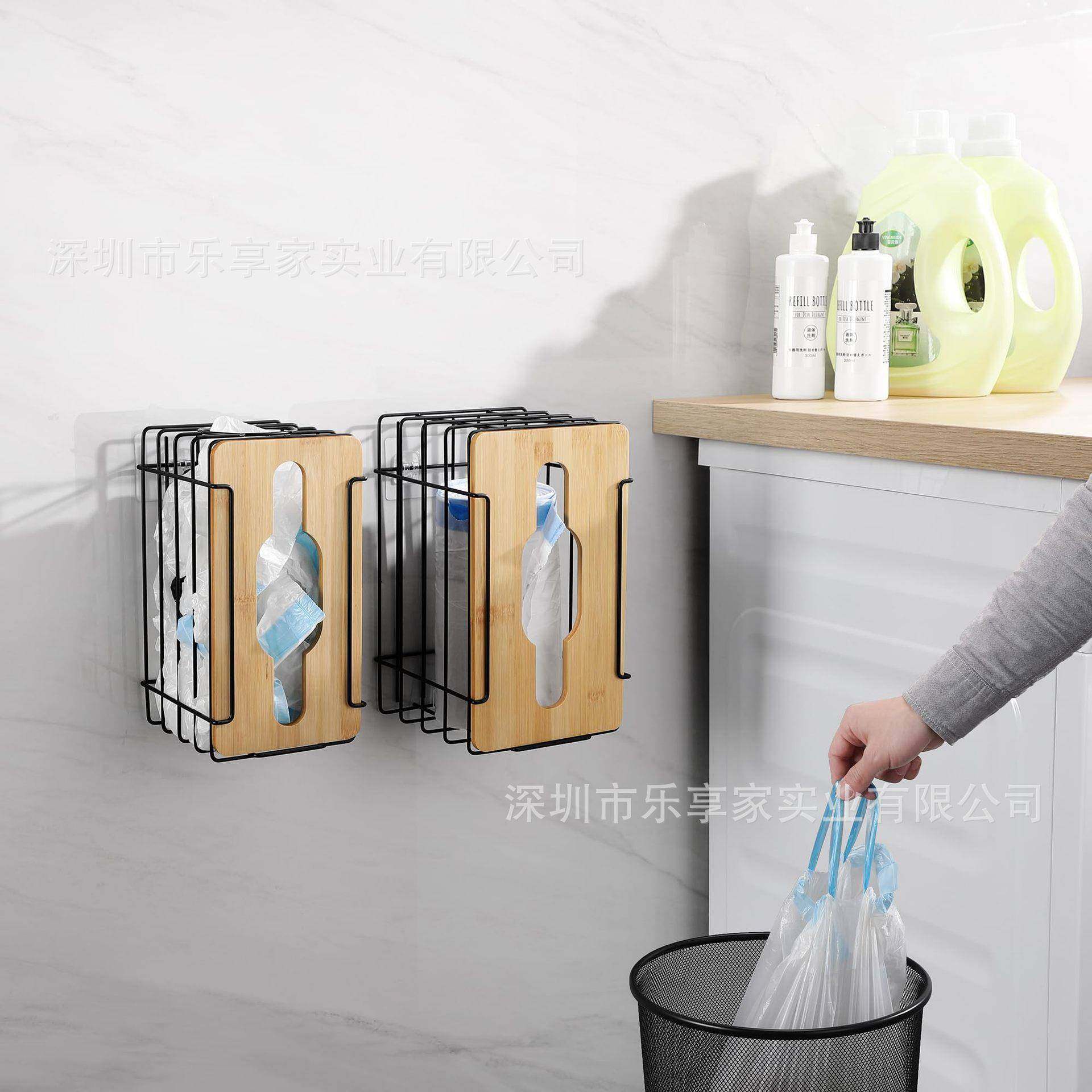 新款壁挂式可堆叠垃圾袋分离器金属垃圾袋收纳架带竹板置物架,淘宝优惠券,粉丝福利购,淘宝优惠卷