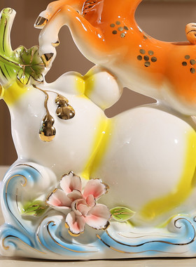 家居装饰创意现代鹿摆件招财陶瓷工艺品家庭室内客厅电视酒柜摆设