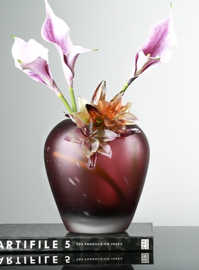 琉璃百合花瓶蓝色水晶桌面摆件