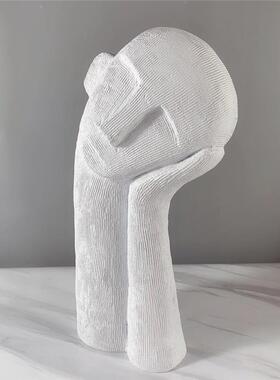 3266现代约欧式白色托腮人像件雕塑软样板房售楼简处装饰品摆摆设