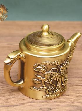 宏达全黄旋铜可纳转麒麟福铜茶创意壶麒麟献福文玩茶桌铜壶礼品摆