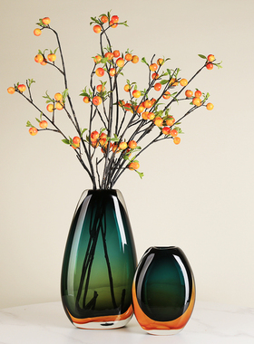 轻奢琉璃彩色花瓶摆件客厅餐桌样板间售楼处玻璃森林黄昏插花花器
