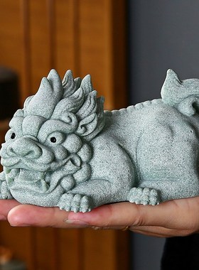 青砂石招财貔貅摆件家居饰品手工客厅办公室桌面摆设精品茶宠茶玩