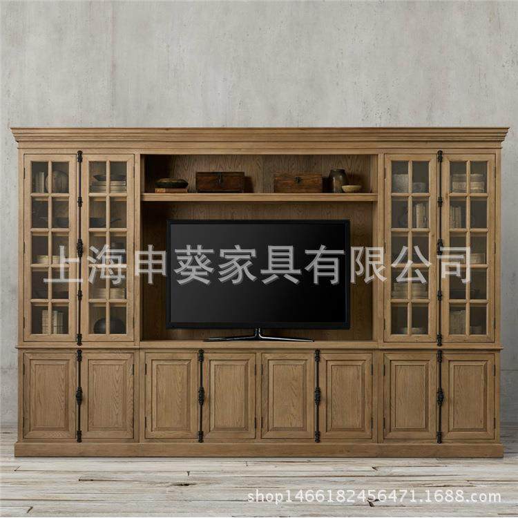 美式乡村大户型电视柜书柜组合柜橡木简约做旧展示柜陈列柜,淘宝优惠券,粉丝福利购,淘宝优惠卷