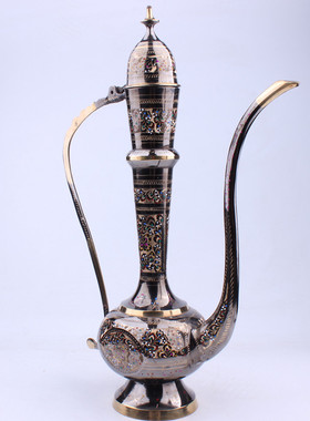 巴基斯坦铜器民族手工艺品酒壶民族壶大把壶摆件特色家居装饰摆设