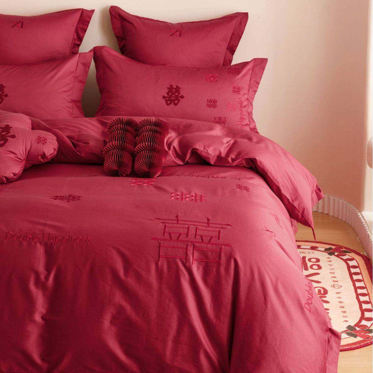 婚庆家纺红色四件套60支长绒棉刺绣七件套结婚床上用品陪嫁,淘宝优惠券,粉丝福利购,淘宝优惠卷