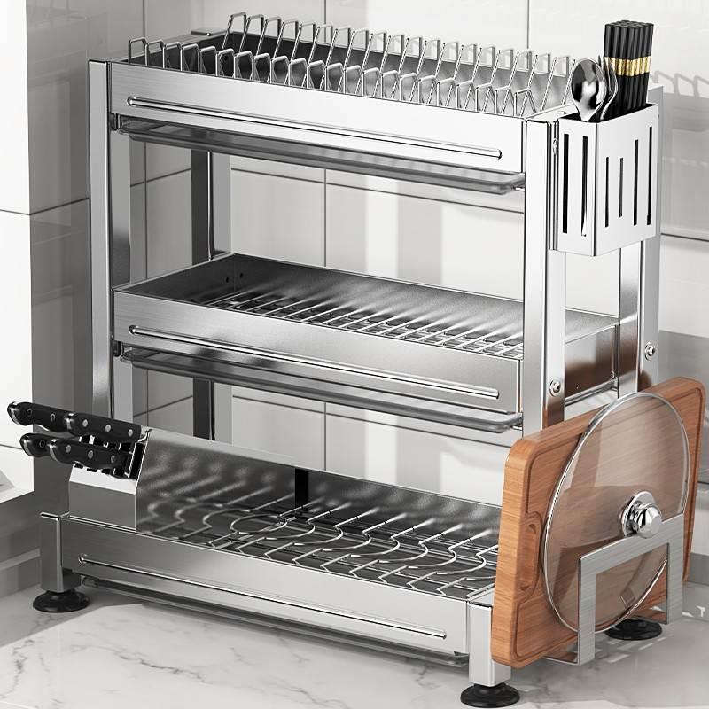 304不锈钢厨房碗架沥水架碗碟置物架家用碗柜放碗盘碗筷收纳架子 - 图0