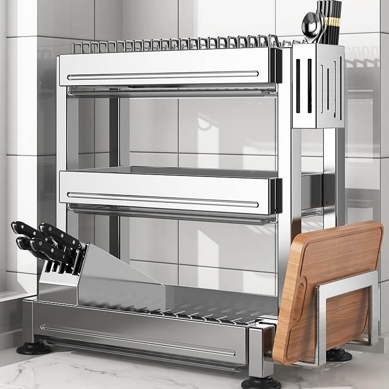 304不锈钢厨房碗架沥水架碗碟置物架家用碗柜放碗盘碗筷收纳架子 - 图1