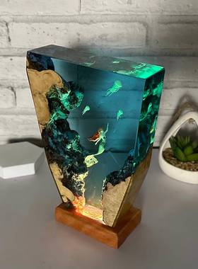 美母人鱼和水树脂LY101夜灯环氧树脂和木制夜灯照明海洋父树灯脂