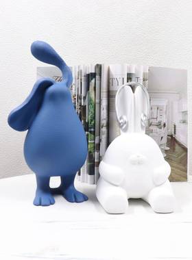 代摆艺术树白色长耳兔子件样板JSR房脂售楼现处客厅儿童房软装饰