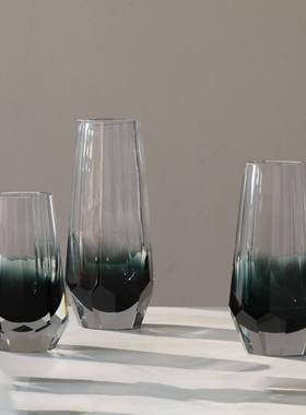 厂家直销手玻工彩渐变2021-28S精磨刻吹制配璃花瓶高档色软装家居