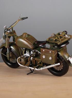 仿真复古二1058战式摩托车模金属手工车酒机美吧橱窗陈列装型饰品