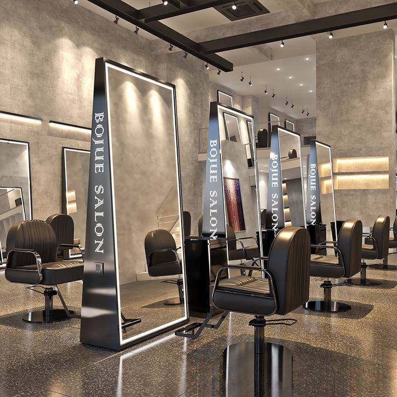 网红理发店镜台单双面落地镜美发店镜子带灯不锈钢剪发镜发廊专用,淘宝优惠券,粉丝福利购,淘宝优惠卷