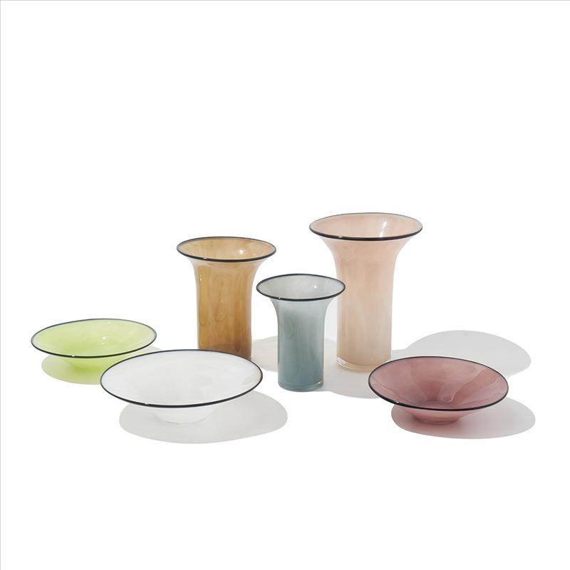 北欧风瓷粉黑边敞口花瓶鲜花餐桌电视柜简约创意手工家用玻璃果盘,淘宝优惠券,粉丝福利购,淘宝优惠卷