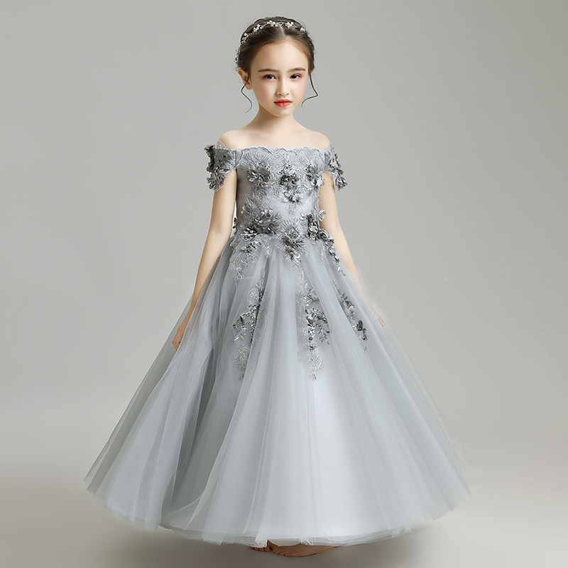 女童婚纱公主裙儿童晚礼服蓬蓬纱裙一字肩长版模特走秀钢琴演出服,淘宝优惠券,粉丝福利购,淘宝优惠卷