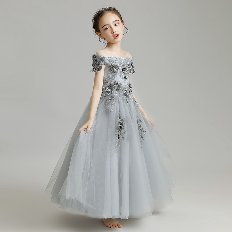 女童婚纱公主裙儿童晚礼服蓬蓬纱裙一字肩长版模特走秀钢琴演出服,淘宝优惠券,粉丝福利购,淘宝优惠卷