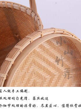 手工竹编提篮复古竹篮竹筐带盖 茶道竹笼食盒浙江竹编竹篮