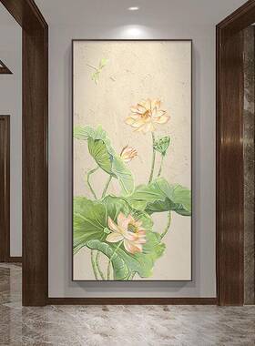 荷花玄关装饰画手挂绘油画壁画走廊尽头画荷花满院体中式大芬村壁