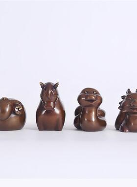 黄十生肖全套摆二件鼠礼牛虎兔龙蛇马铜羊可爱版十猴鸡狗猪摆设摆