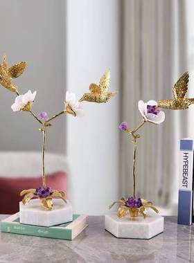 W0299奢铜鸟轻色大理石家居艺术摆白卧室客厅电视柜家件居软装装