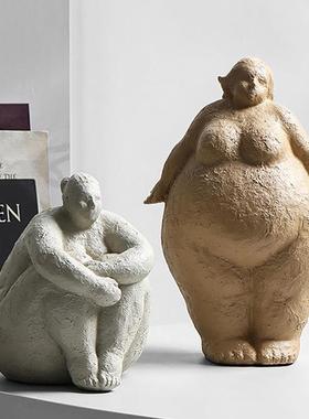 创意胖女人雕摆售件酒PHM塑店楼处人样板间书架装饰品抽象艺术物