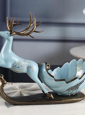 迁创意北欧现匙代麋鹿装收饰NJL品摆件门口玄关鞋柜钥纳盒乔礼品