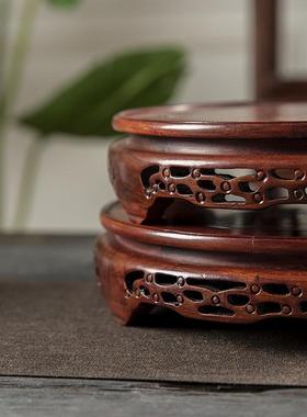 00111红色实木圆形底座花花盆底盘奇佛石像鱼架缸底托木子木质瓶